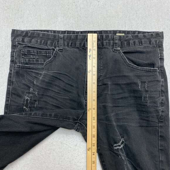 Smoke Rise Jeans Men's 36 x 32 Black Distressed Destroyed Rip Skinny Stretch - Picture 5 of 8